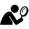 Icon schwarz Mensch mit Lupe - Symbol für "Einblicke " bekommen